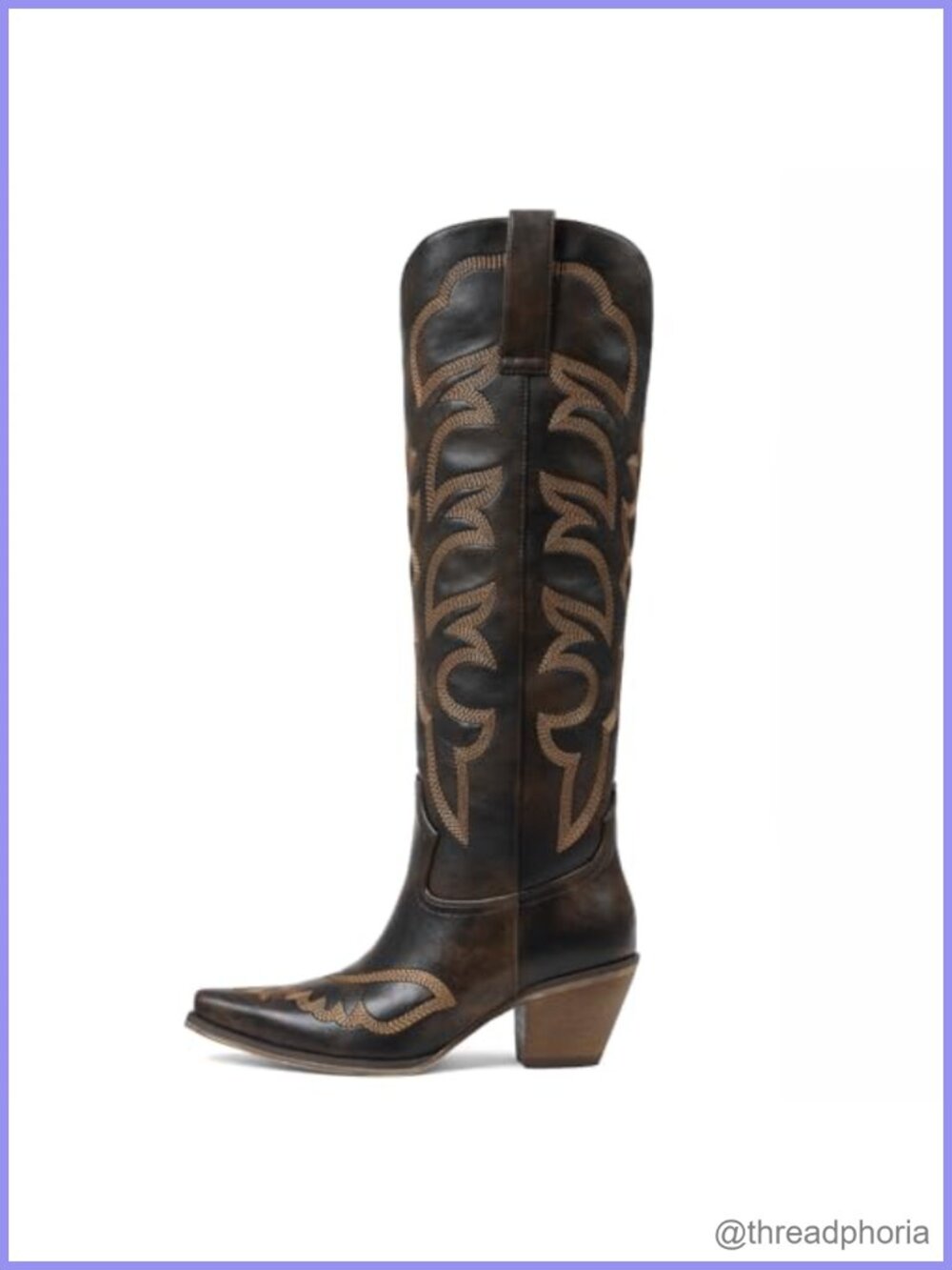 Wide Calf Knee High Western Cowgirl Boots Pointed Toe Faux Leather Block Heel